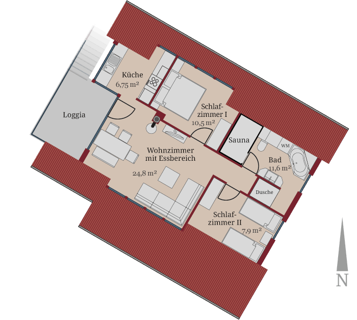 Darstellung des Grundrisses von Ferienwohnung Nixe - Haus Seensucht Börgerende-Rethwisch