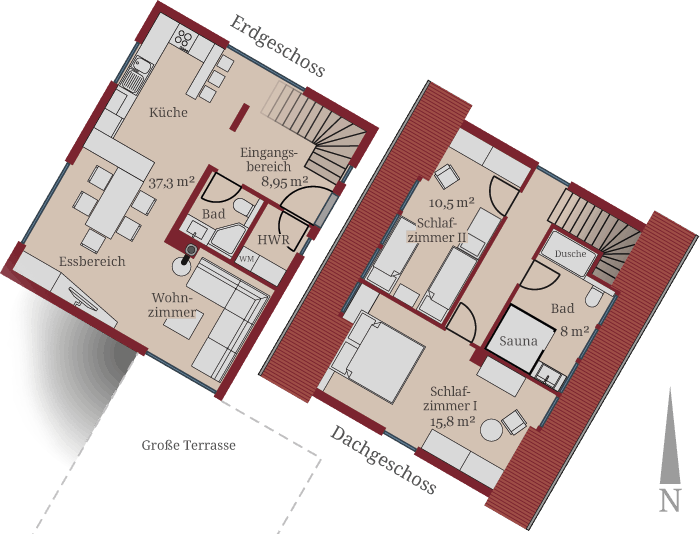 Darstellung des Grundrisses von Ferienhaus Nordstern - Haus Seensucht Börgerende-Rethwisch